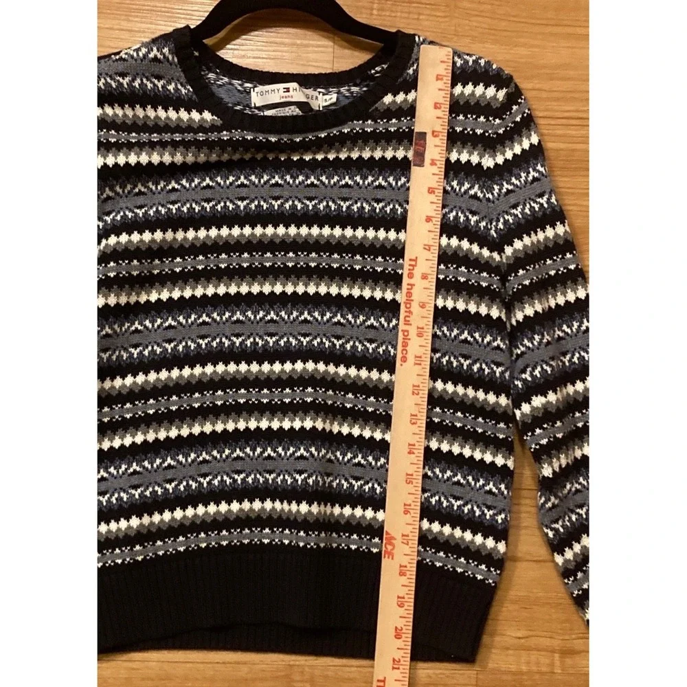 Tommy Hilfiger Women S Navy Fair Isle Cotton Knit Crewneck Sweater Cabin Nordic